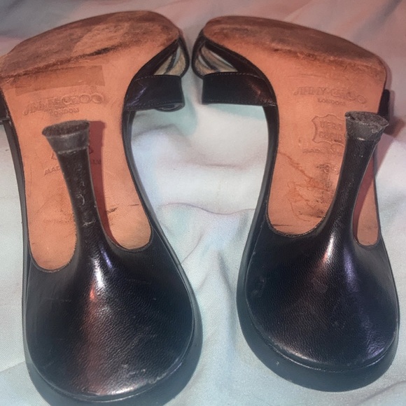 Jimmy Choo Black Leather Heeled Sandal Slides - Picture 5 of 6